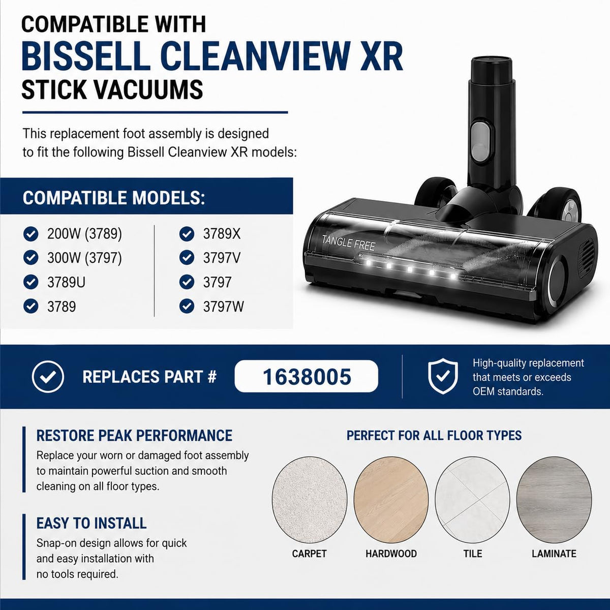 Replacement Nozzle LED & Brushroll for Bissell Cleanview XR Stick Vac