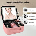 Makeup Bag with Mirror,Portability Cosmetic Case Portable Cosmetic Brush Organizer Bag with Adjustable Dividers,Gift