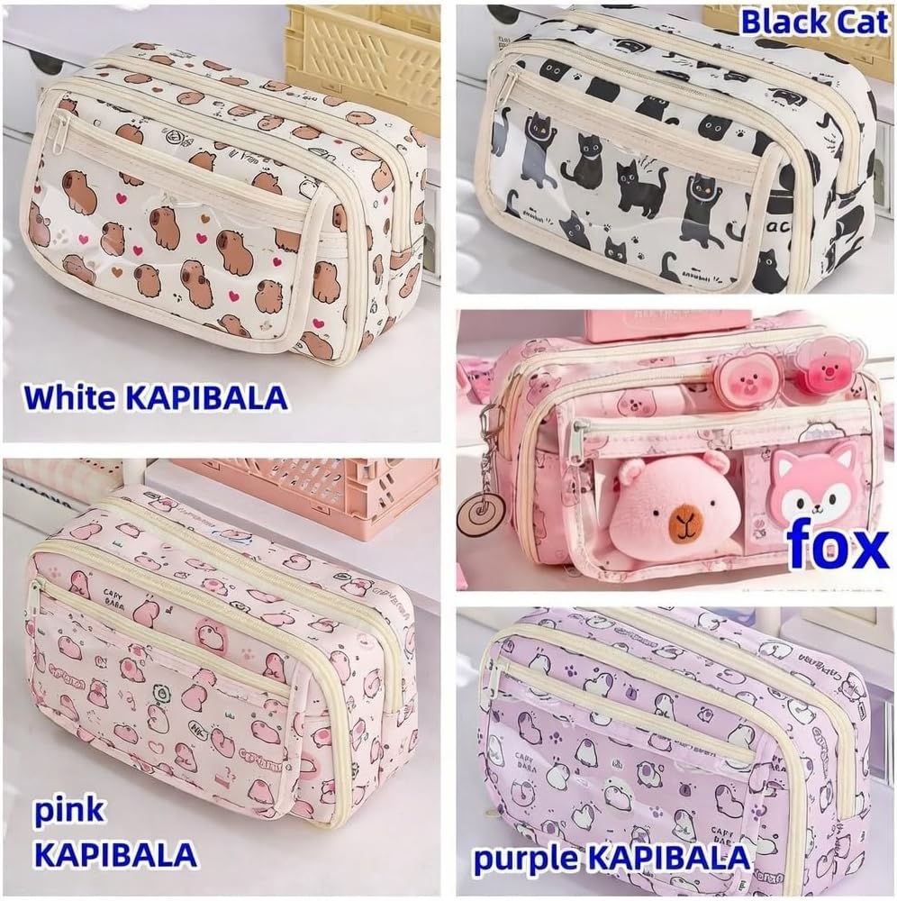 Cute Kawaii Pencil Case Pouch Cartoon Pen Box Holder Organizer for Office Workspace Supplies Desk Accessories Travel