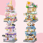 4 Mini City Shop Street View Building Blocks Model Set,Simulation Architecture Collection Particle Construction