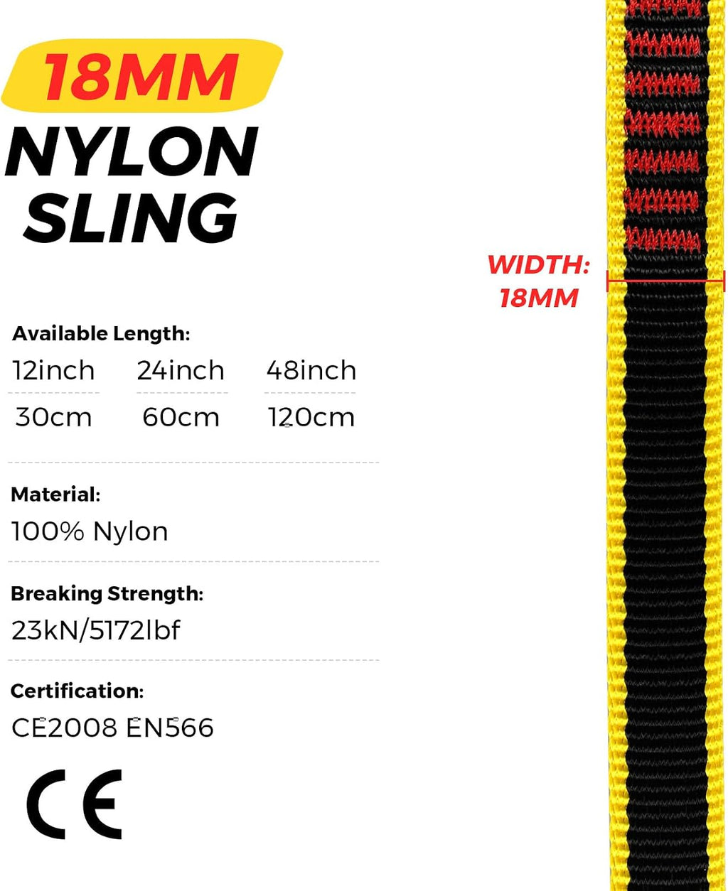 18MM Nylon Climbing Sling Runner Rock Climbing Webbing Straps | Nylon Sling Runner 23KN CE2008/EN566 for Rock