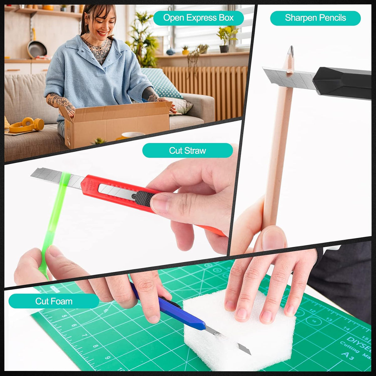 24Pack Box Cutters (9MM Wide Blade Cutter) Utility Knife Box Cutter Retractable, Compact, Extended Use for Heavy Duty