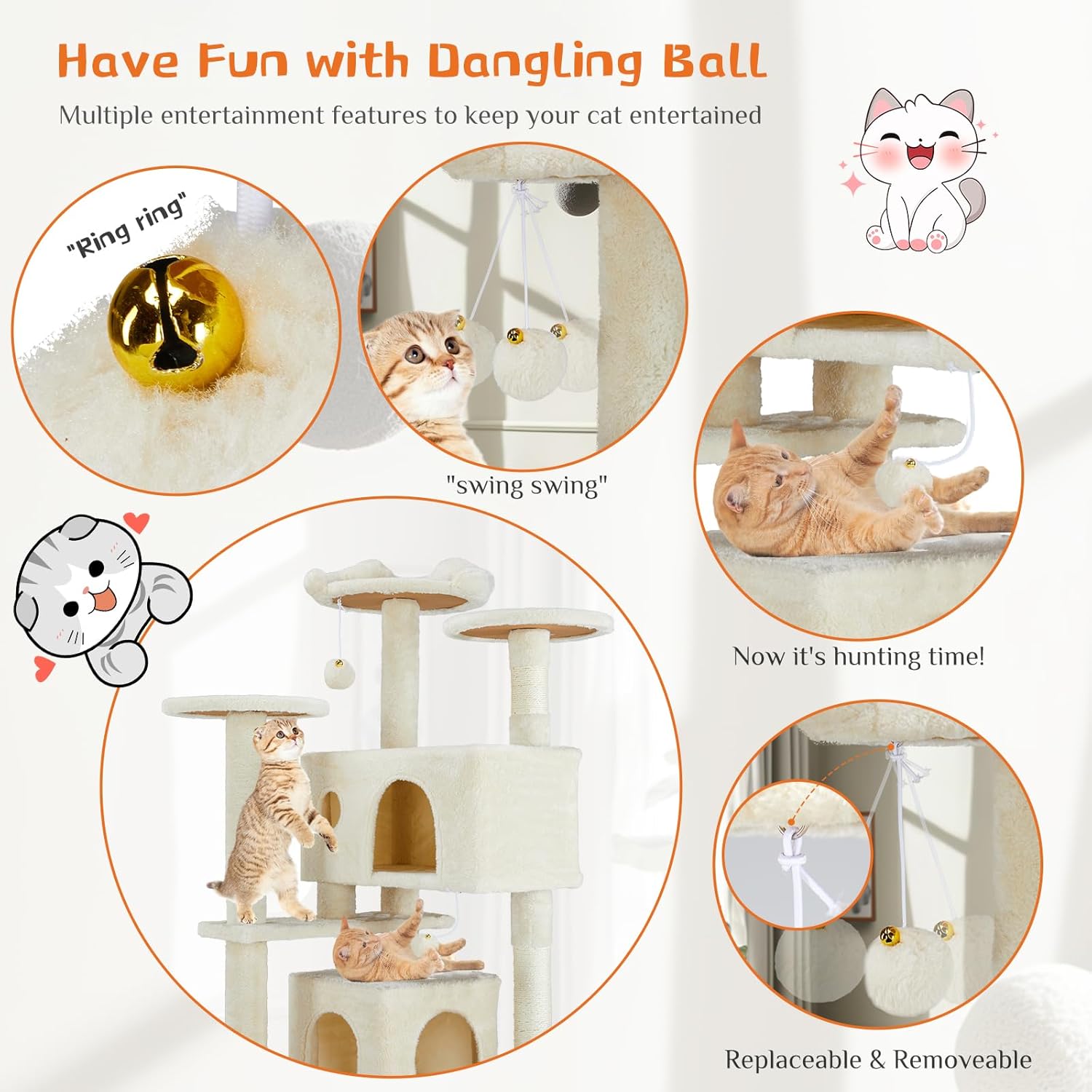 54 Inch Cats Tree Tower, Multi-Level with Scratching Post, Indoor Cat Tree Condo with Climbing Ladder, Plush Toy