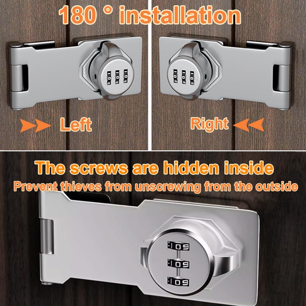 Closet Locks for Double Doors - Keyless Cabinet Lock with Code - 3-Digit Combination Password Pantry Locks Latch