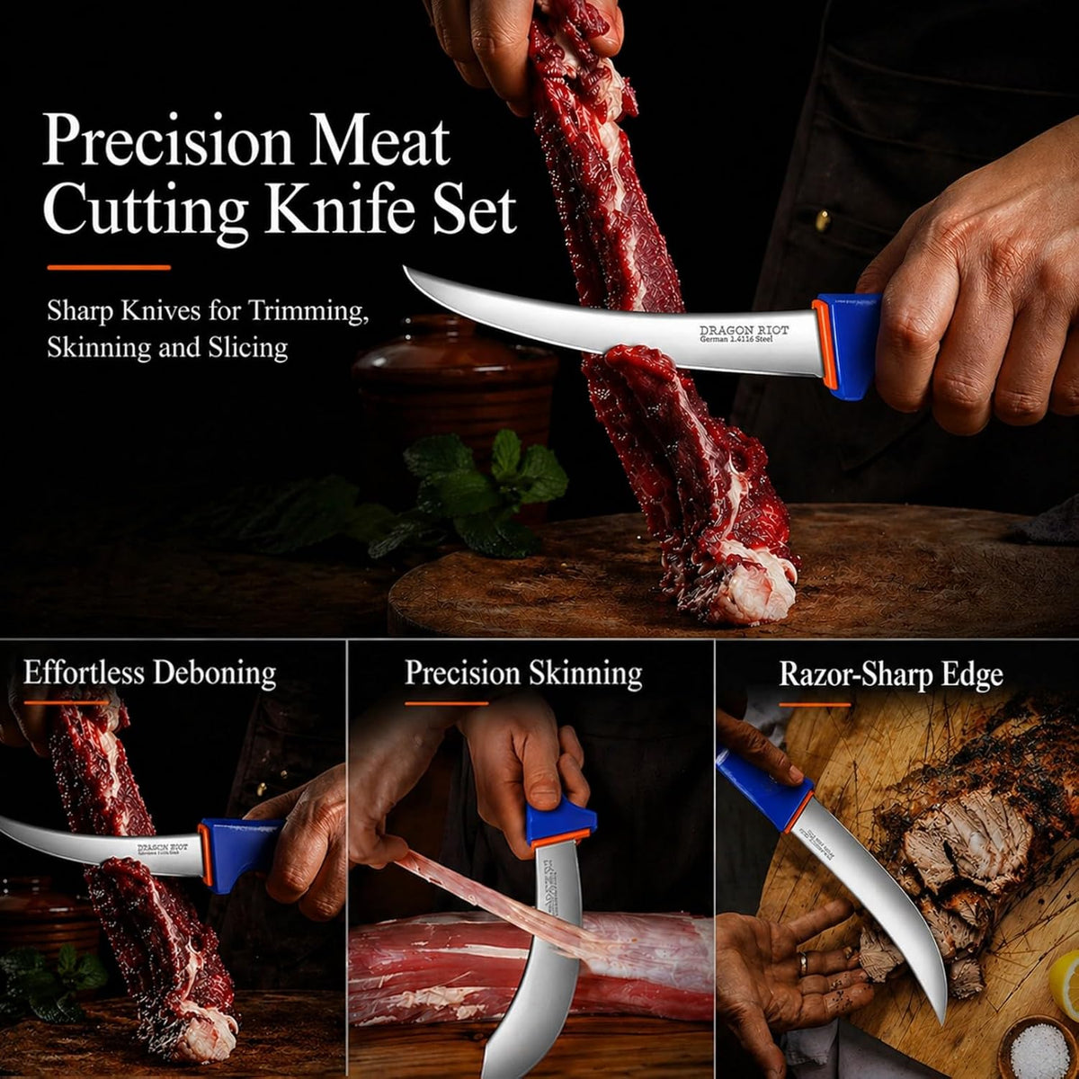3-Piece Boning Butcher Knife Set 8inch, Stainless Steel
