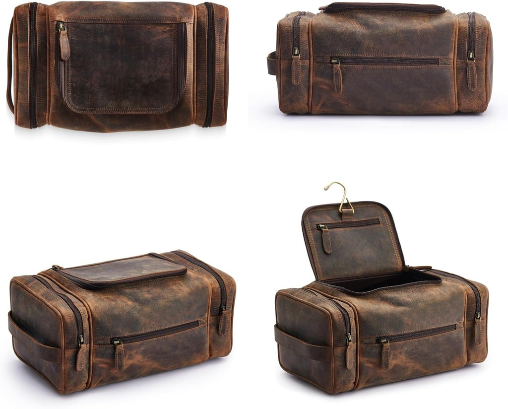 Extra Large Leather Toiletry Bag for Men - Premium Leather Men's Toiletry Bag for Travel, Dopp Kit, Pouch, Large