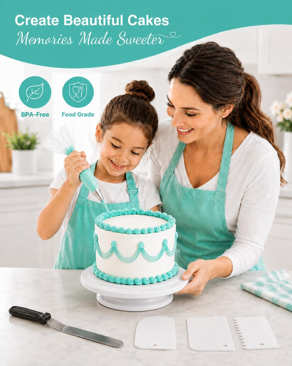 72PCs Cake Decorating Supplies Kit for Beginners - Cake Turntable with 50 Piping Bags, Bags Coupler, 12 Numbered