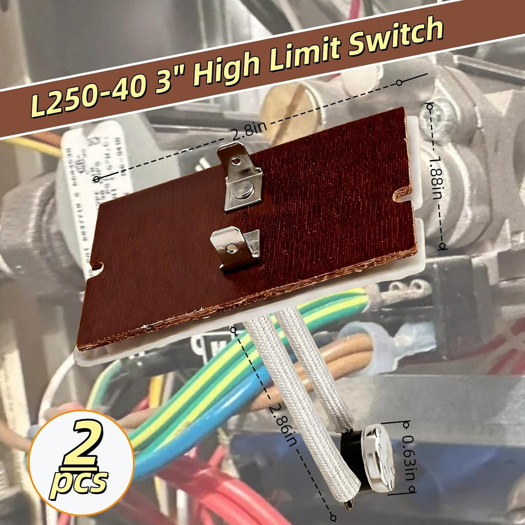 （2-Pack） HH12ZB250 L250-40 3" High Limit Switch - Compatible with Carrier/Bryant/Payne/Day & Night/Lennox Furnace - Replaces HH12ZA251, 1NT23L-3651