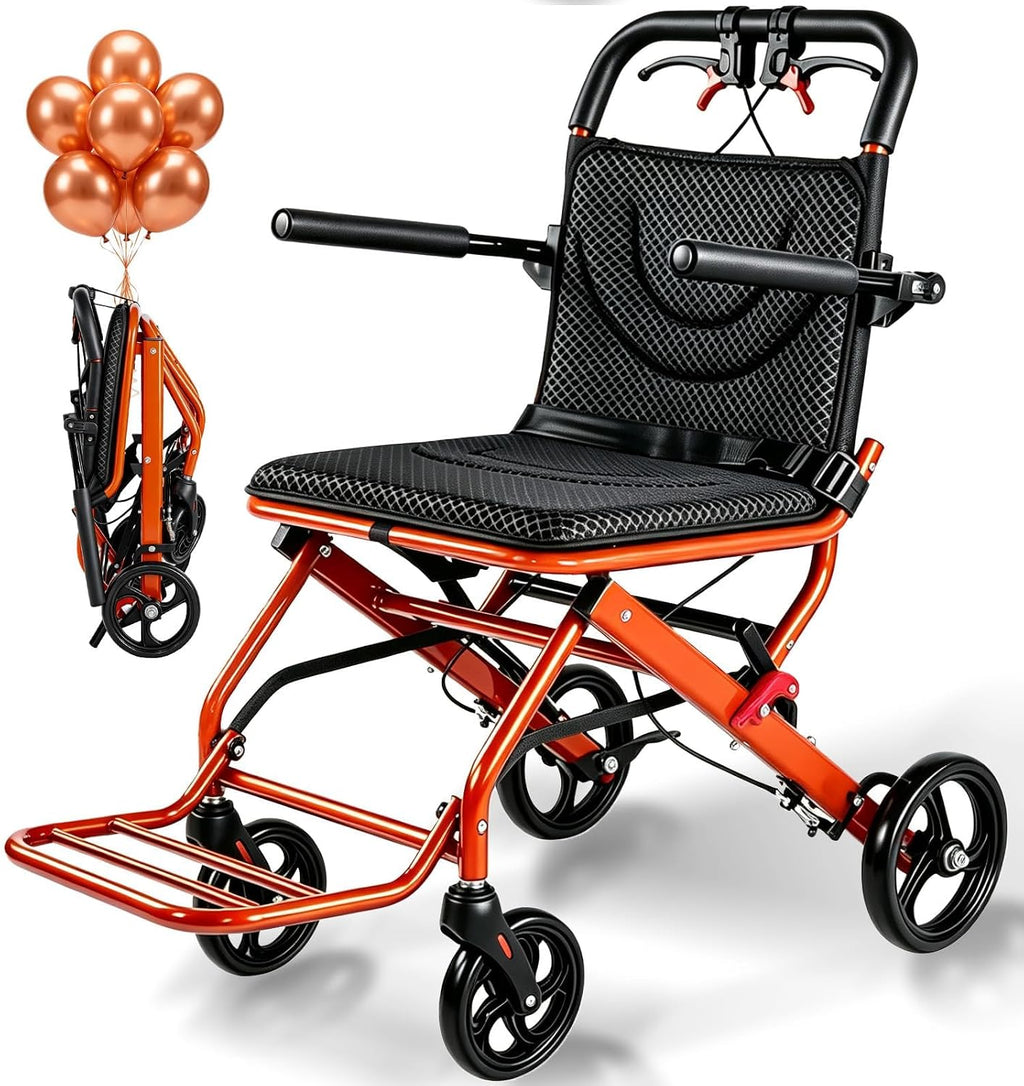 Lightweight Transport Wheelchair for Adults & Seniors, Foldable Travel Wheelchair with Upgraded 18.1" Seat