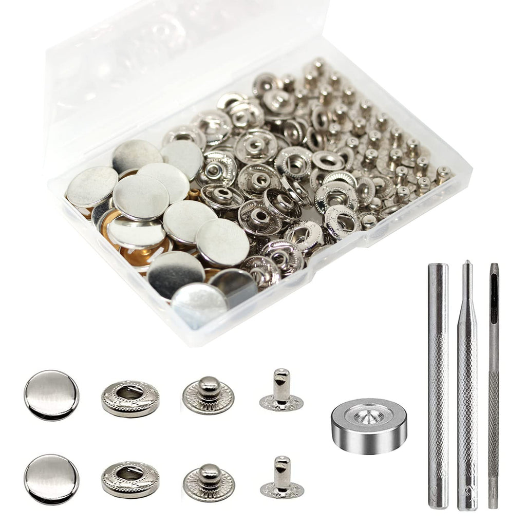 24 Sets Leather Snap Fasteners Kit, 17mm, Silver