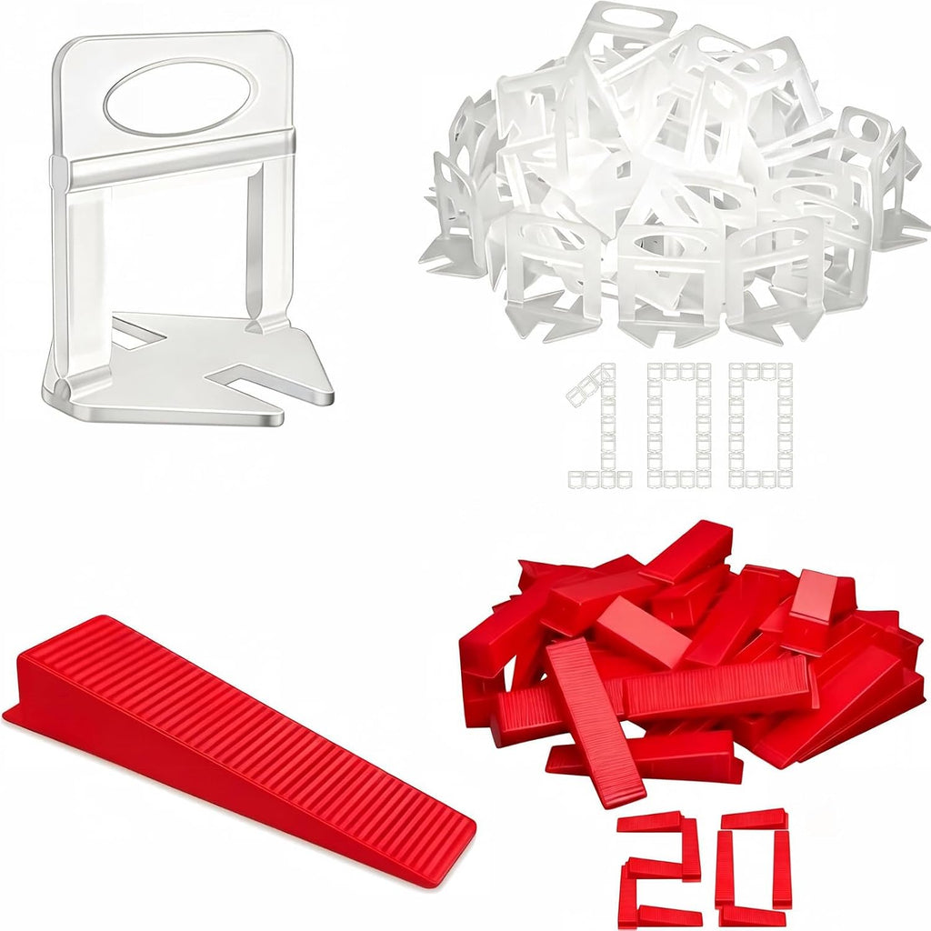 Tile Leveling System, 100 Tile Spacers 1/16" And 20 Reusable Wedges