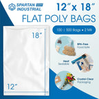 12" X 18" Open-End Flat Poly Bags (500 Count) - 2 Mil Plastic Clear Bags