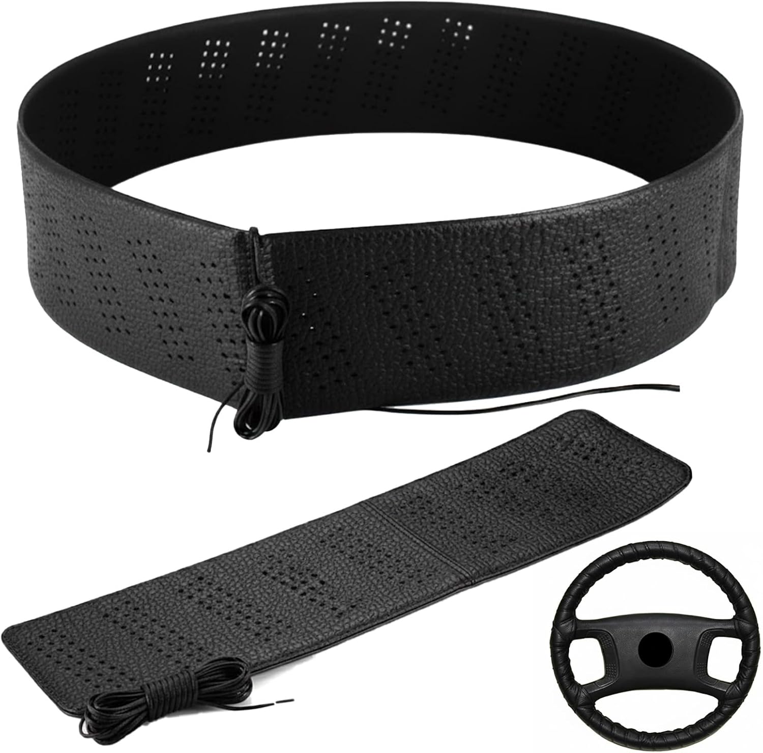 Black Lace-On Steering Wheel Cover, 14–15 Inch Universal Fit, Retro Classic Style for Cars Trucks SUVs, Stretch