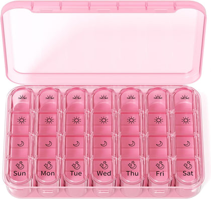 Pill Organizer 4 Times a Day, BPA Free Weekly Travel Pill Box，Daily Pill Case with 28 Compartments to Hold Medicine