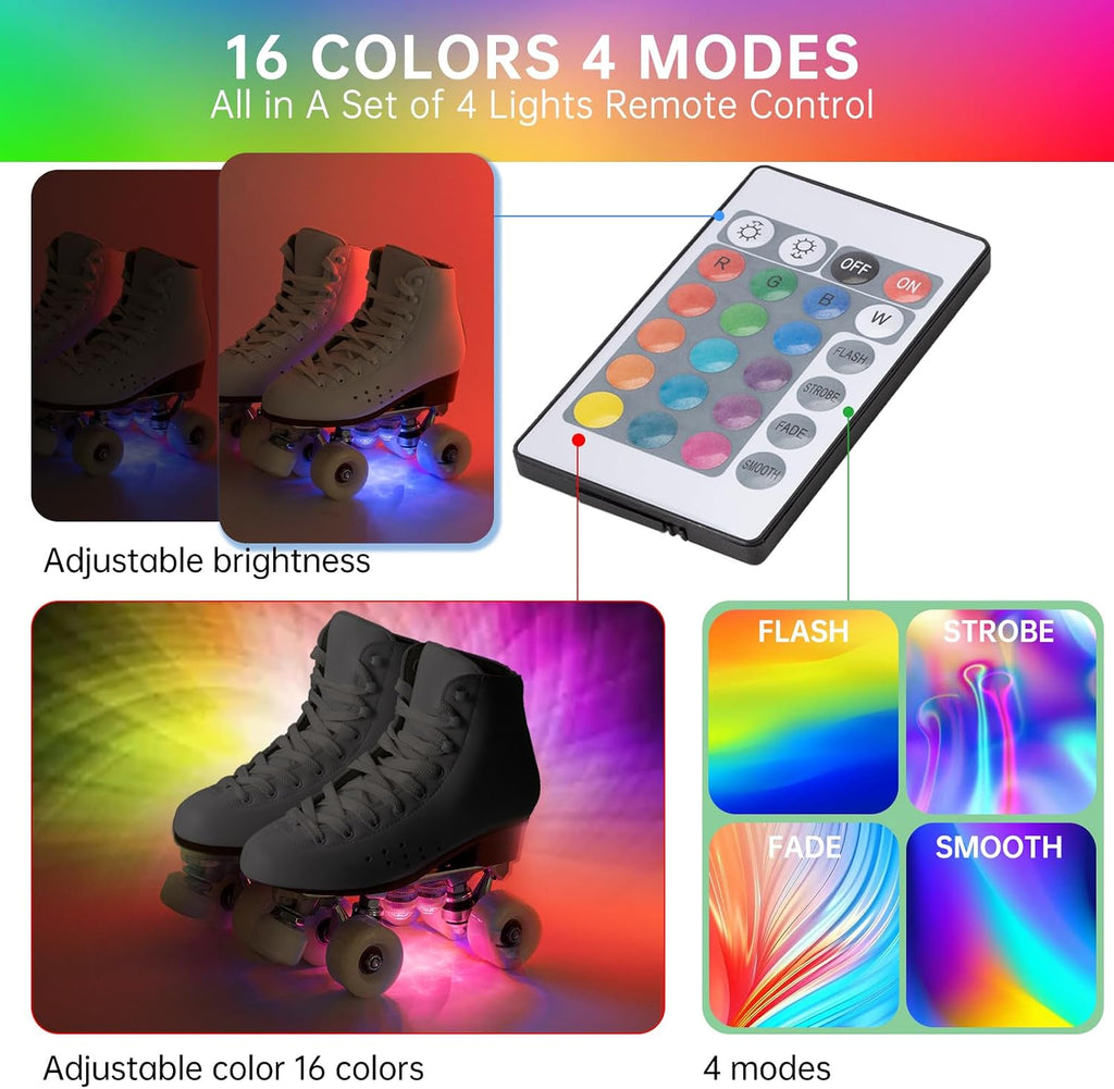Roller Skate Lights, LED Lights for Skates, Colorful Illuminating Accessories for Quad, Inline and Ice Skates, Ideal