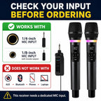 Wireless Microphones, Dual 2.4GHz Handheld Karaoke Mic System | Rechargeable Receiver with Volume, Echo, Treble, Bass
