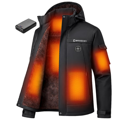 Skiing Graphene Heated Jacket for Men with 20000mAh Battery Pack Fleece Lining Mens Heated Coat Waterproof Windproof