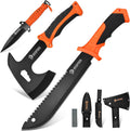 15 Inch Machete, 10 Inch Camping Axes Hatchets Machetes Knife Set | with Shock Reduction Handle, Survival Machete for