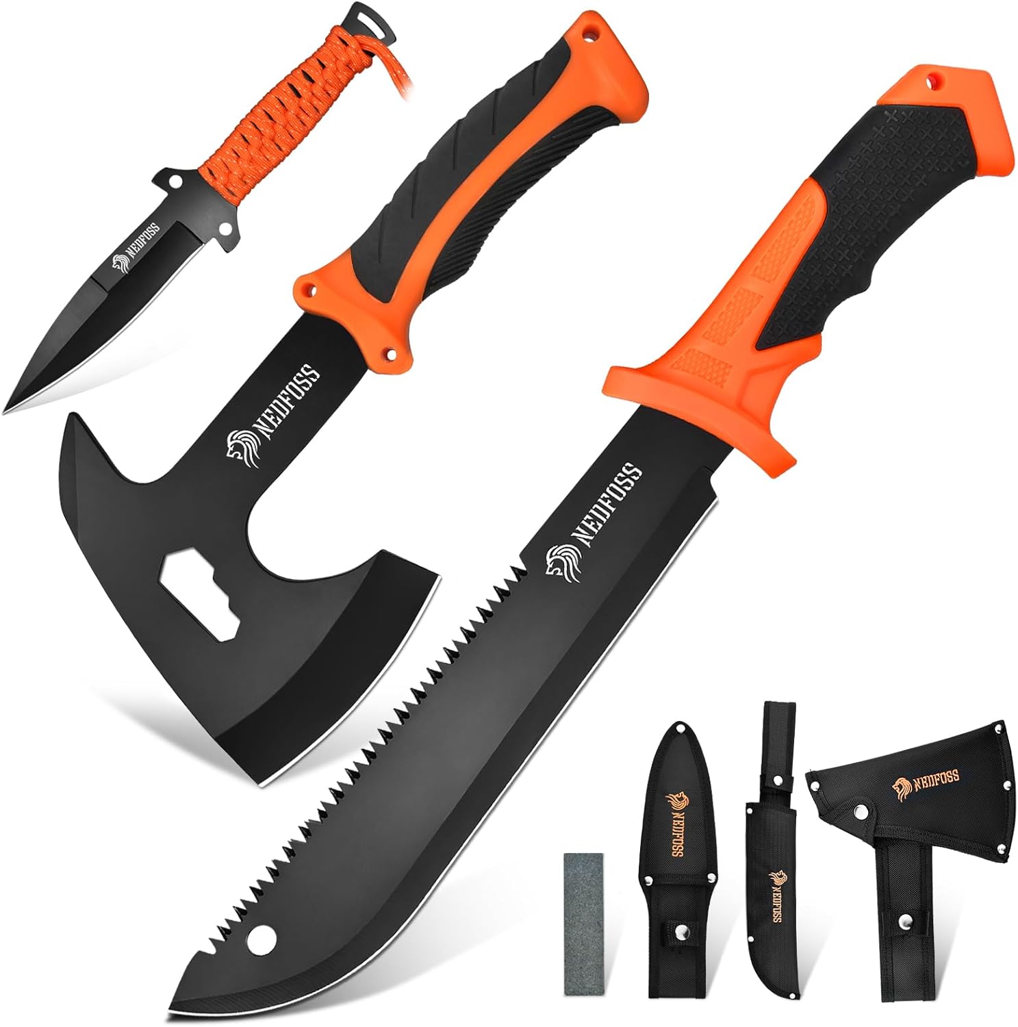 15 Inch Machete, 10 Inch Camping Axes Hatchets Machetes Knife Set | with Shock Reduction Handle, Survival Machete for