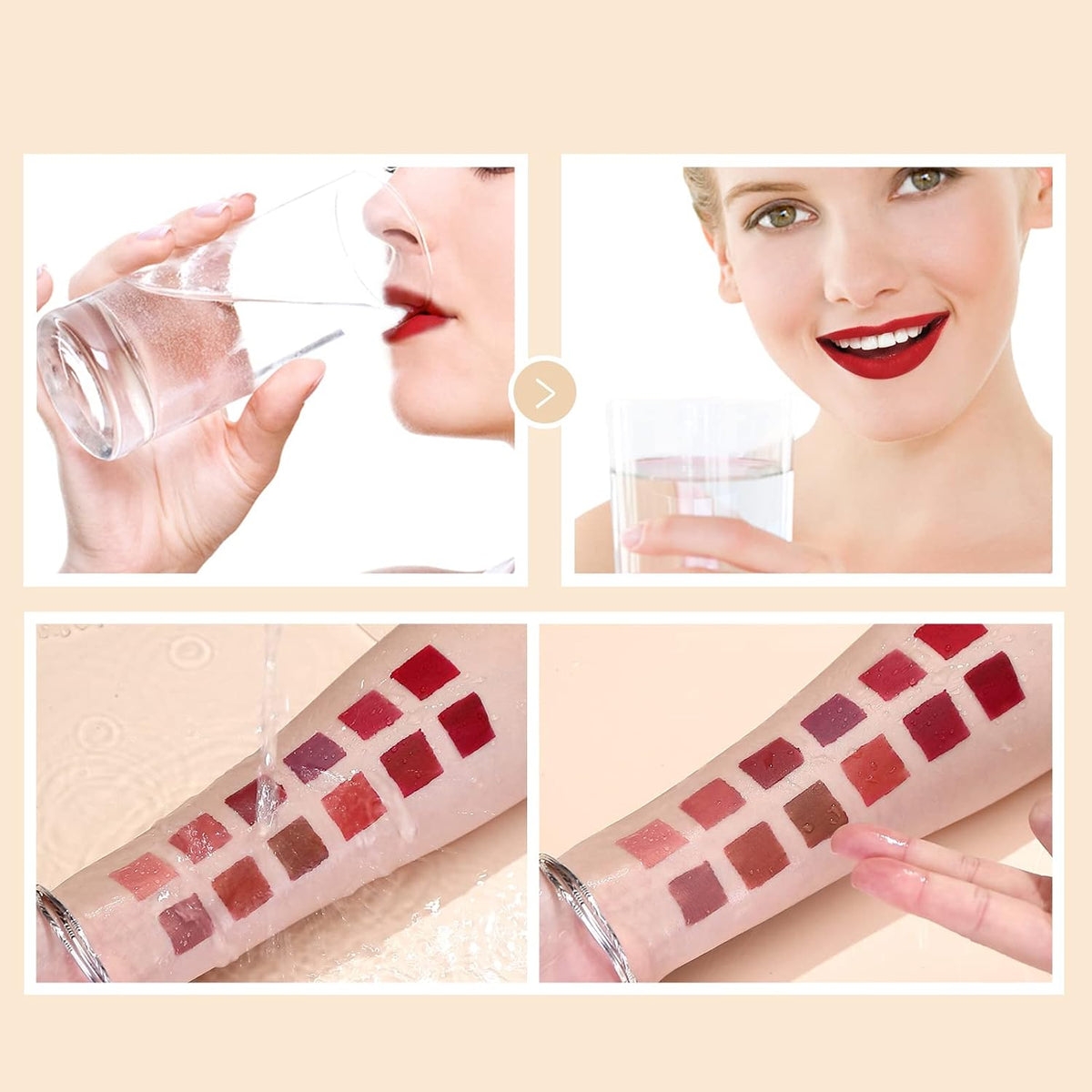 Matte Liquid Lipstick Set - 12 Pcs Long Lasting & Waterproof Lipstick Kit, Non Transfer Lip Stain with Nude, Dark Red