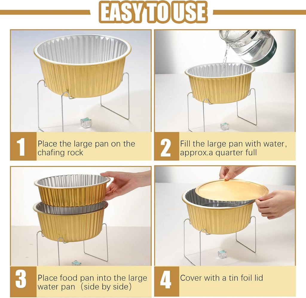 6 Set Disposable Chafing Dishes Set, Chafer Pans with Wire Racks – Gold Buffet Food Warmer for Wedding, Party