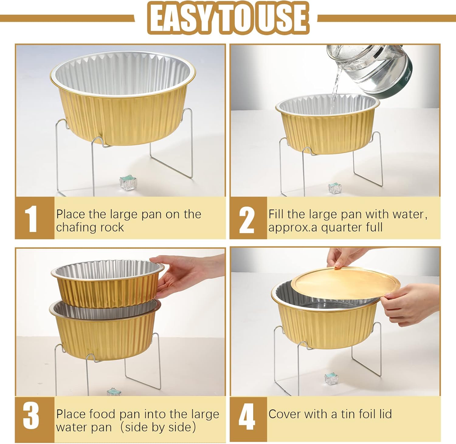 6 Set Disposable Chafing Dishes Set, Chafer Pans with Wire Racks – Gold Buffet Food Warmer for Wedding, Party