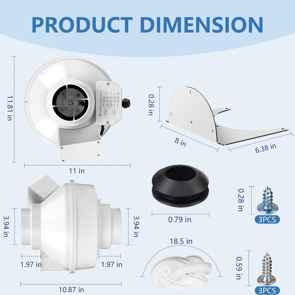 4 Inch Dryer Booster Fan with Pressure Switch for Auto-Activation 167 CFM