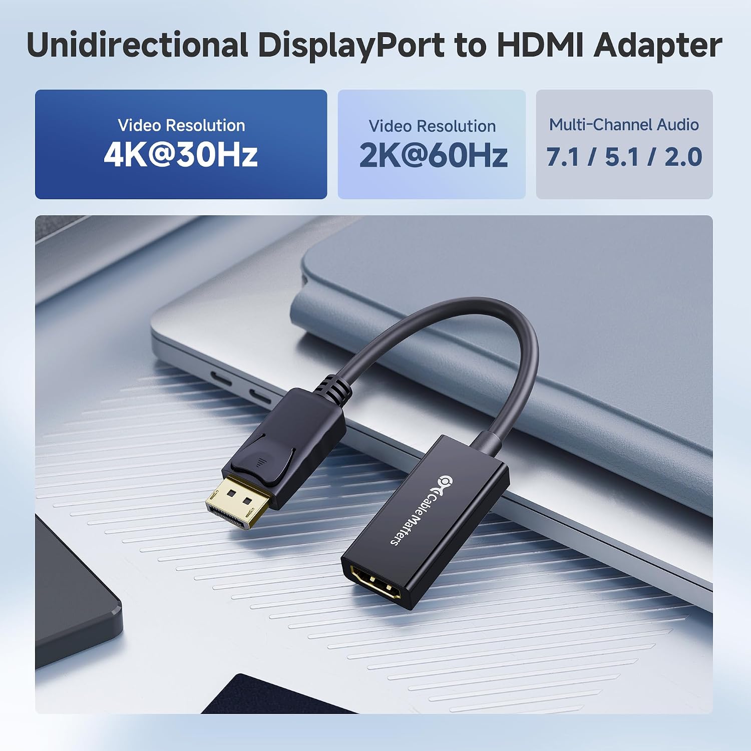4K DisplayPort to HDMI Adapter, 4K DP to HDMI Adapter | One-Way DP to HDMI, 4K@30Hz, DP and DP++ Compatible, Up to
