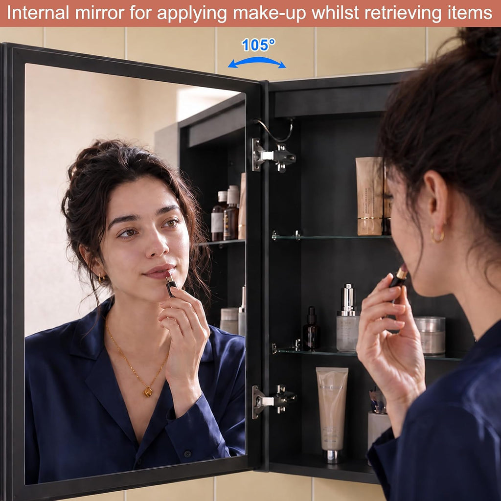 LED Bathroom Mirror Cabinet, Light Adjustment, Anti-Fog, Sockets&USBs