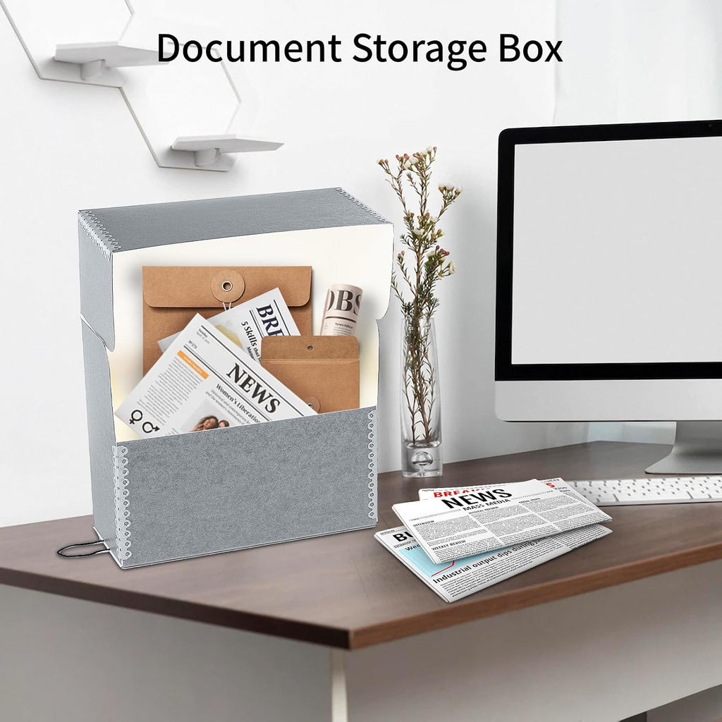 Archival Document Storage Box with Metal Edge, Acid-Free Gray Boxboard, Organize Files, Prints, Photos, Letter-Sized