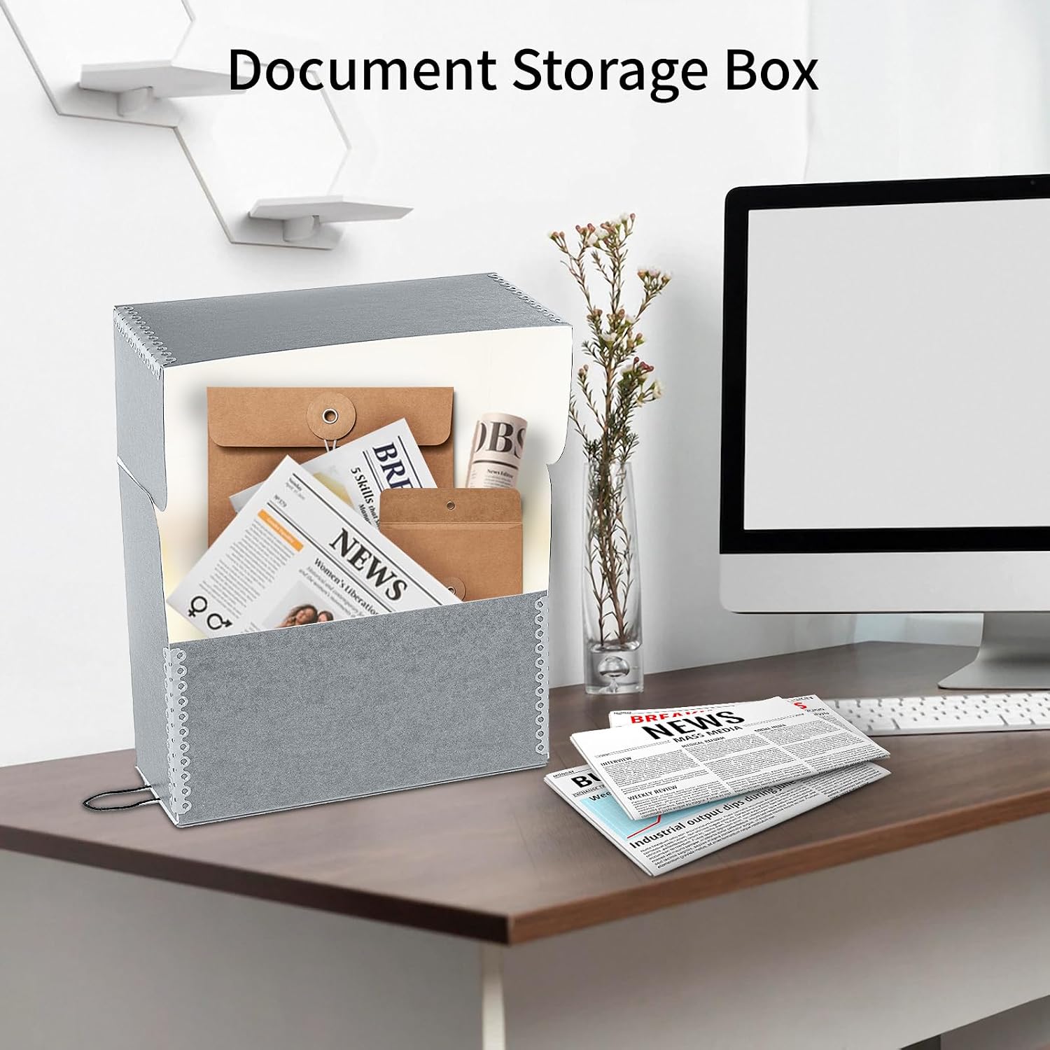 Archival Document Storage Box with Metal Edge, Acid-Free Gray Boxboard, Organize Files, Prints, Photos, Letter-Sized