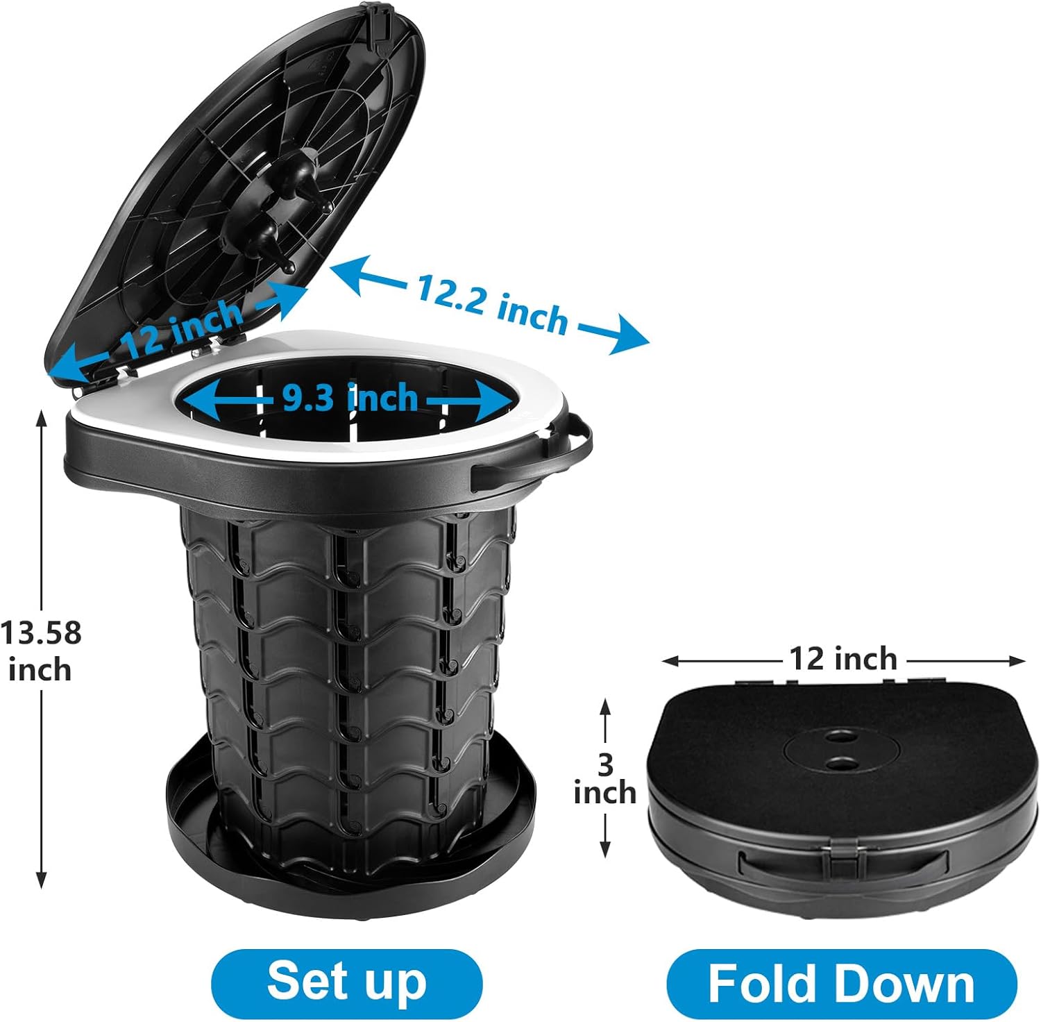 Retractable Portable Toilet Camping Toilet - Adjustable Height Camp Toilet Portable Potty for Camping, Car, Travel