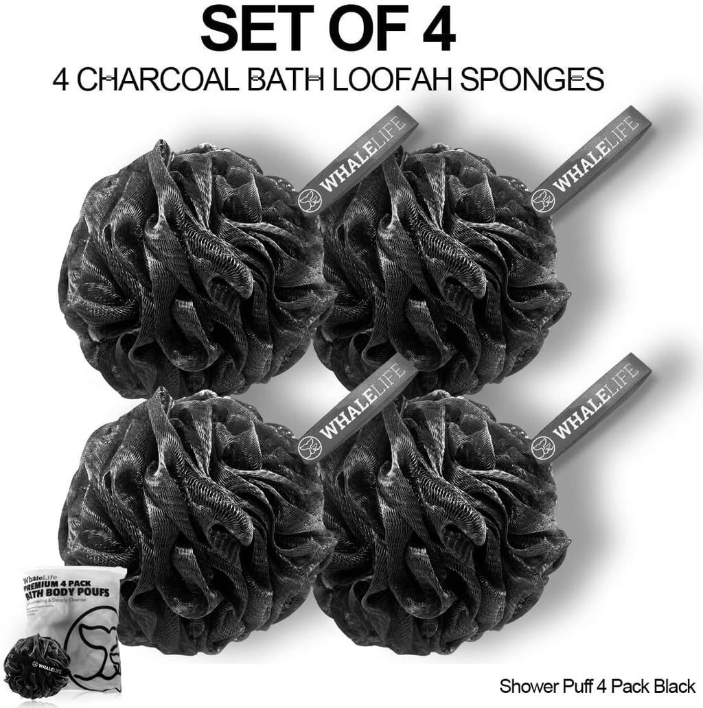 Loofah Bath Sponges - Black Gentle Exfoliating Shower Loofah for Rich Lather, Durable Mesh Body Scrubber for Men &
