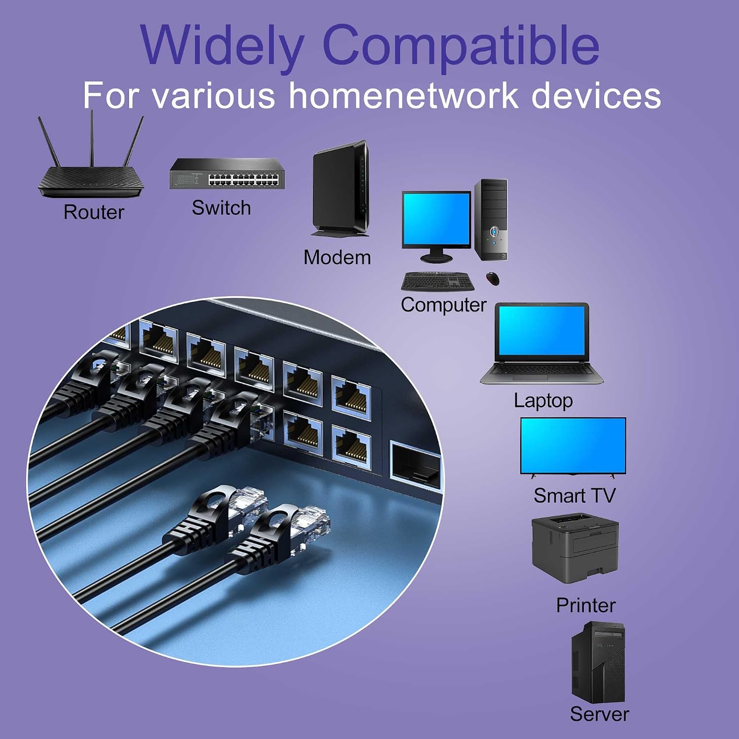 Cat 6 Ethernet Cable 50FT Outdoor&Indoor, Cat6 Ethernet Patch Cable 10Gbps, High-Speed UTP Cat6 Network Cable Pure