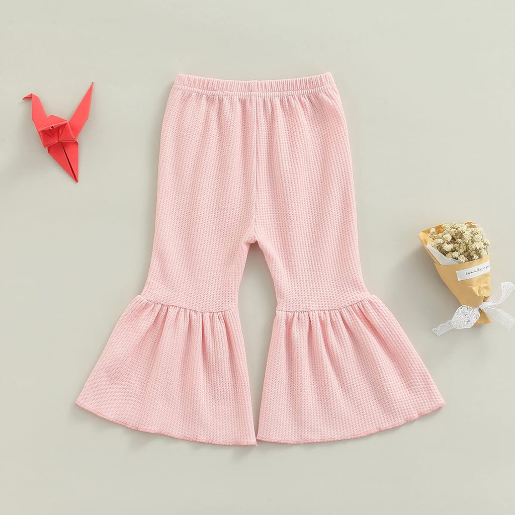 Toddler Bell Bottoms Baby Girls Leggings Ribbed Knit Flare Pants Solid Color Wide Leg Pants Ruffle Trousers