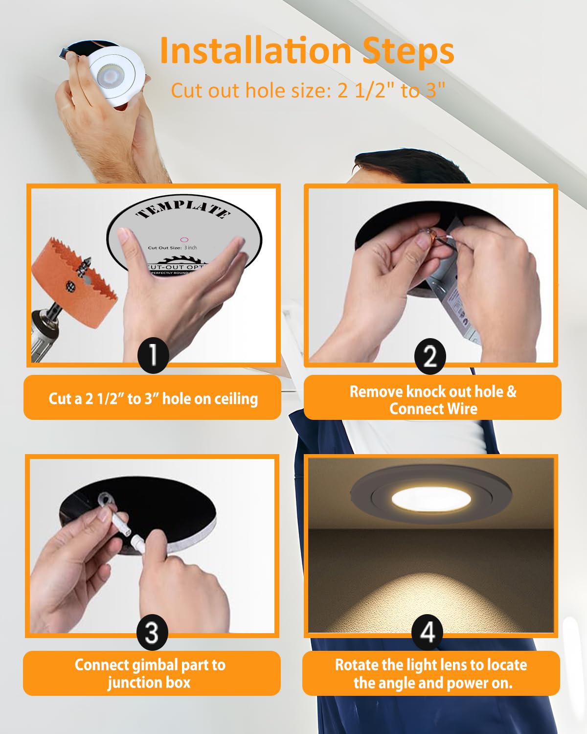 3 Inch Gimbal LED Recessed Lights 6 Pack,5CCT Canless Light