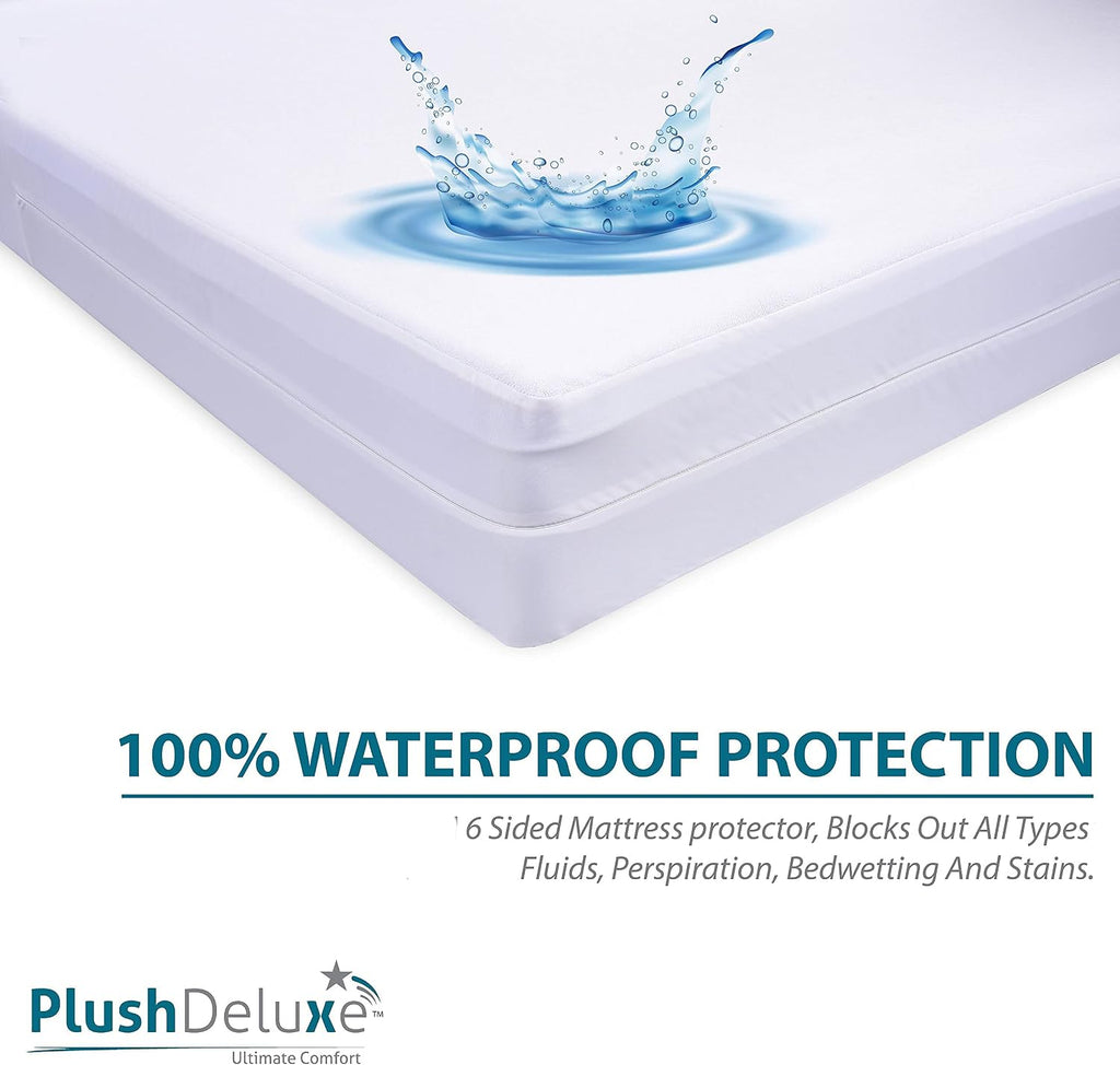 Queen Size Premium Mattress Encasement - Zippered Waterproof, Bedbug Proof Design, 6-Sided Protection