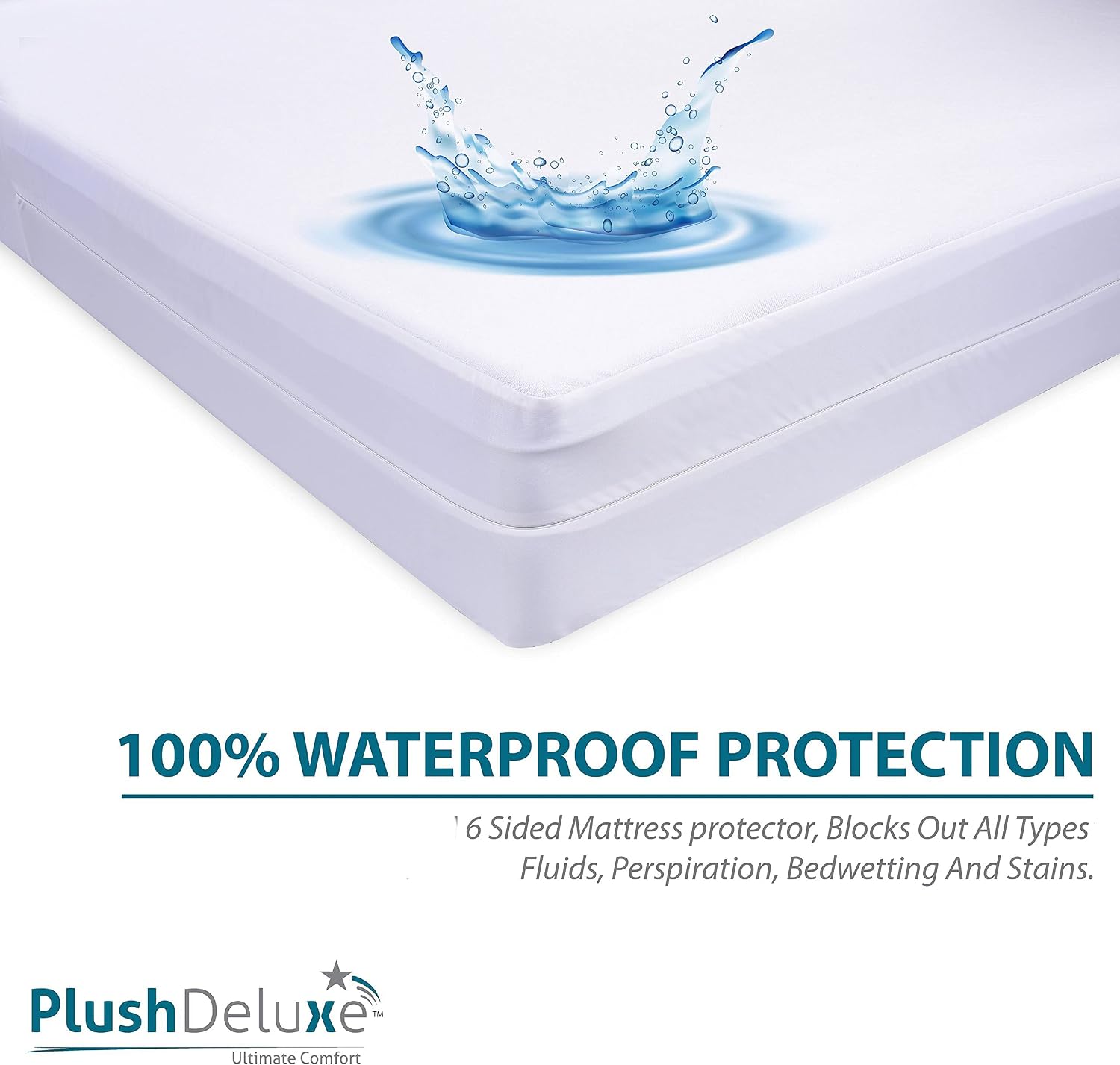 Queen Size Premium Mattress Encasement - Zippered Waterproof, Bedbug Proof Design, 6-Sided Protection