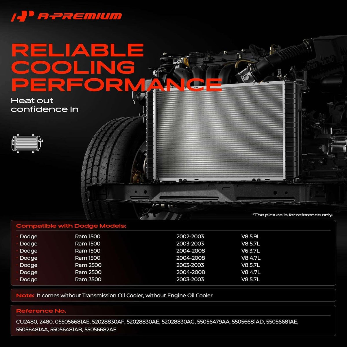 A-Premium Engine Coolant Radiator Assembly Compatible with Dodge
