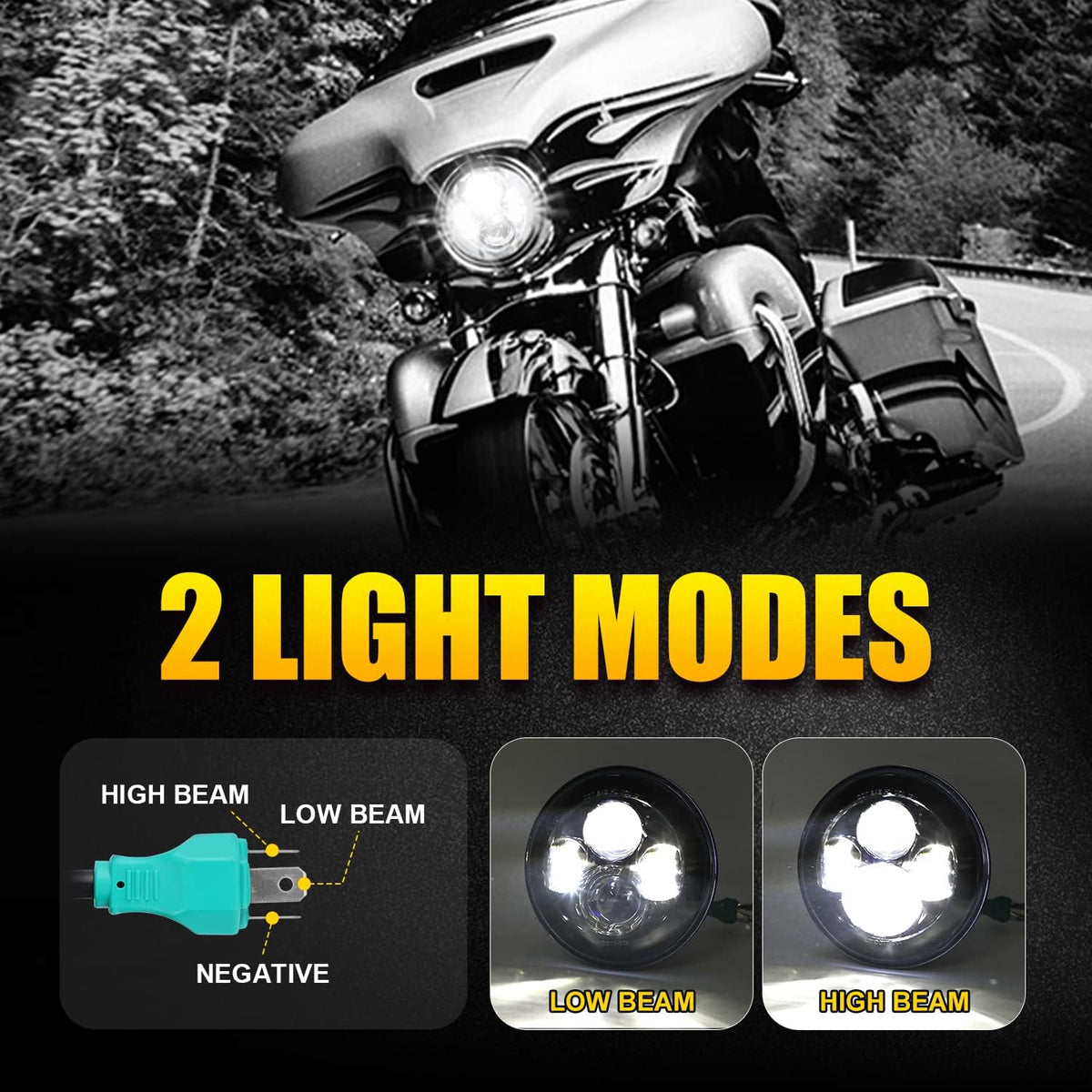 Dot Approved 7Inch Black LED Headlight with Mounting Bracket Compatible with Motorcycle Tour,FLD,Softail Heritage,Street Glide,Road King,Electra Glide,Yamaha V-Star Road Star Wrangler