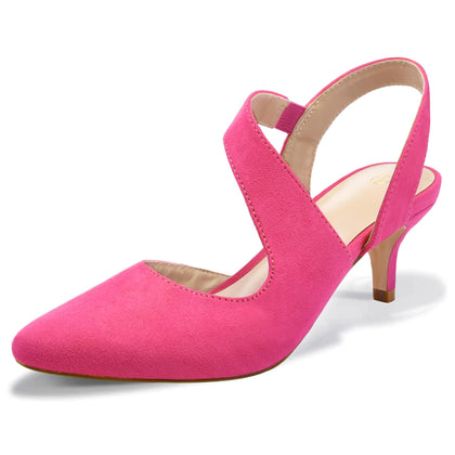 Women's Dress Shoes Low Heels 2 inch Kitten Pumps Slingback Wedding Party Medium/Wide Width Shoes Hot Pink