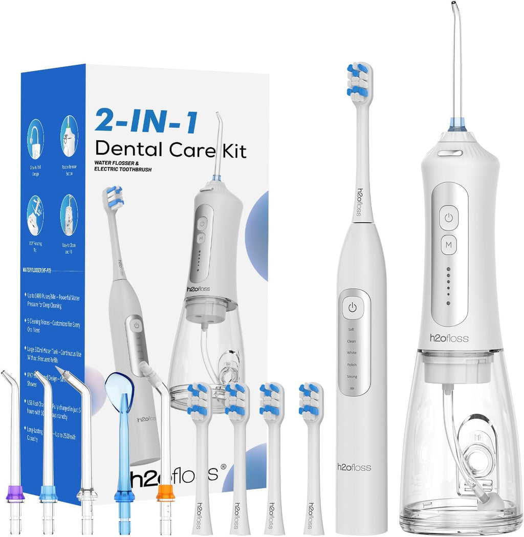 Sonic Electric Toothbrush and Water Flosser Combo, Rechargeable 2000mAh Toothbrush and 2500mAh Oral Irrigator with