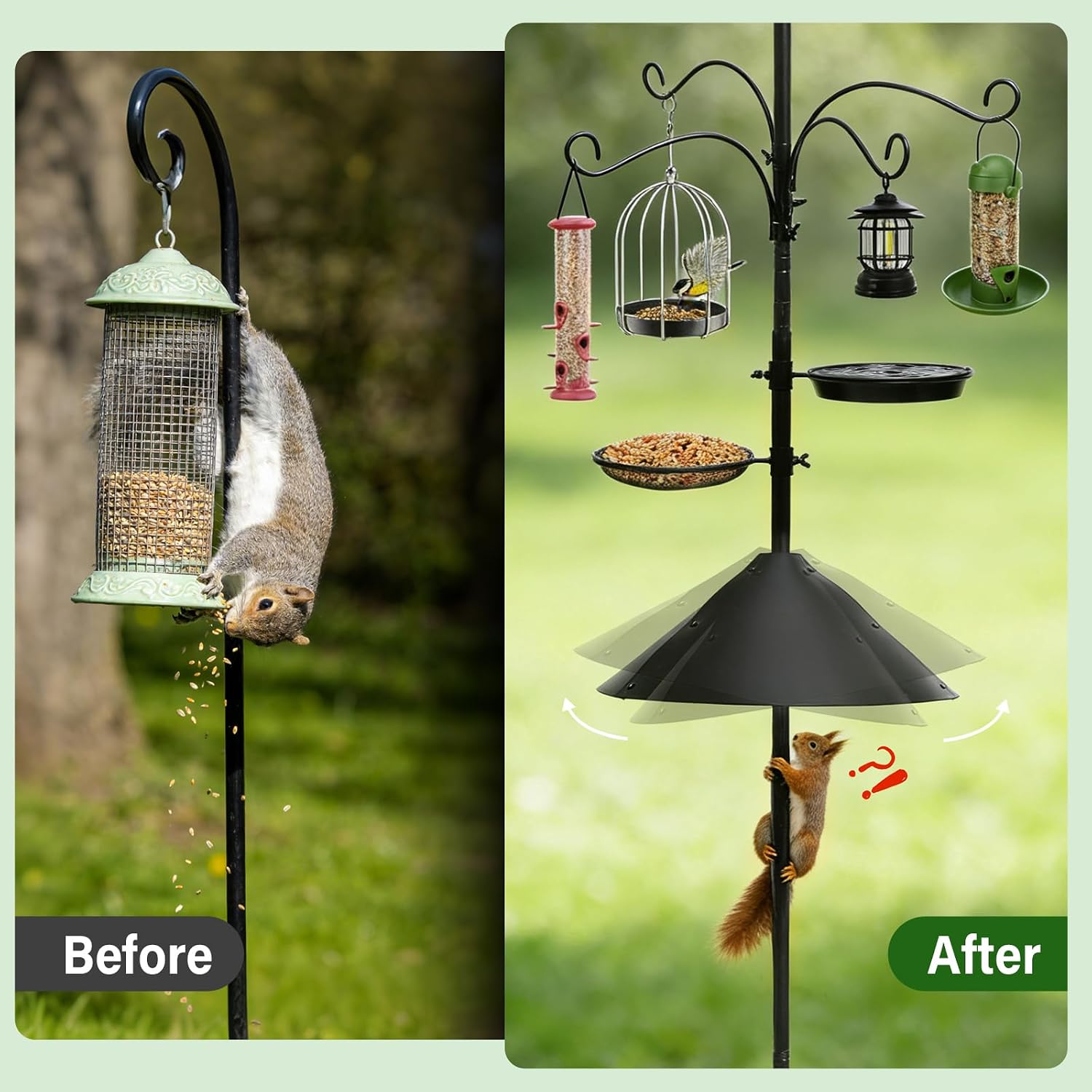 99 Inch Bird Feeder Pole with Squirrel Baffle, 360° Rotating Heavy Duty Bird House Pole for Outdoors Garden Yard