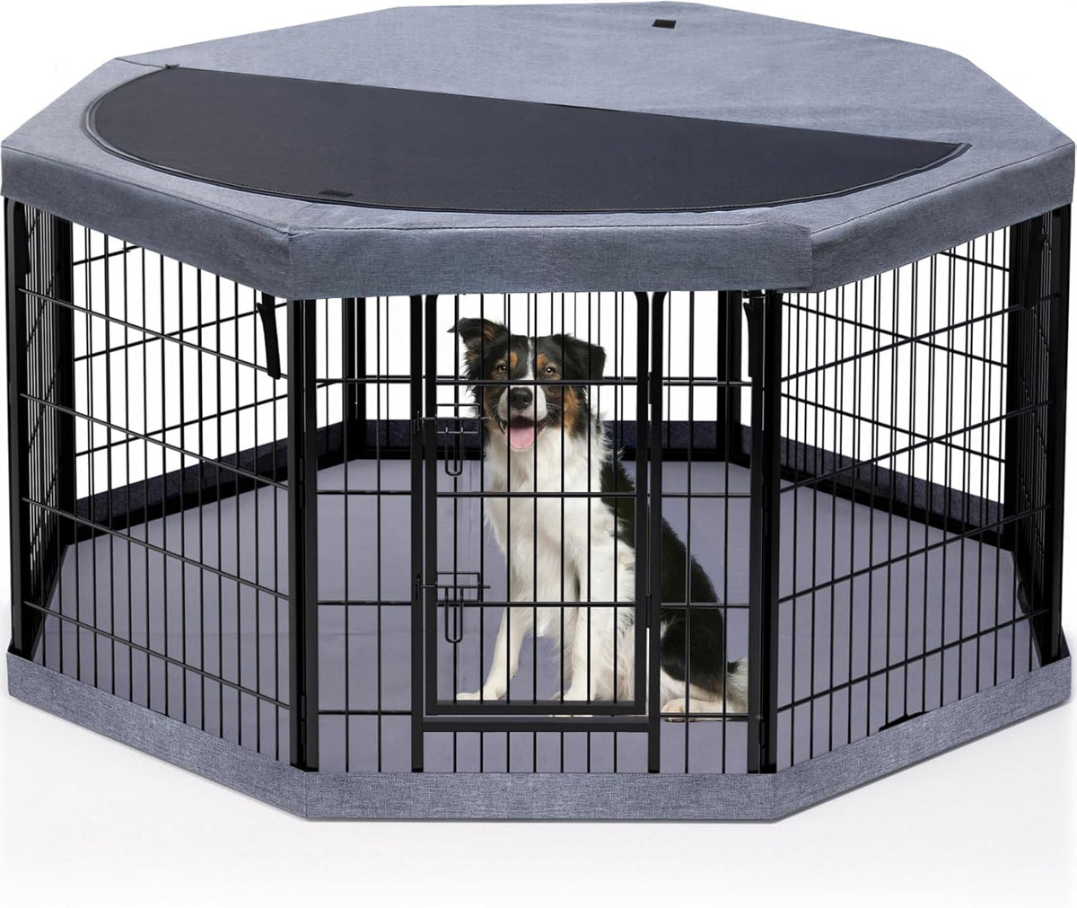 Dog Playpen,Metal Exercise Puppy Pen Heavy Duty Kennels Yard Fence Indoor/Outdoor 27" W x 32" H 8 Panels Dog Cage
