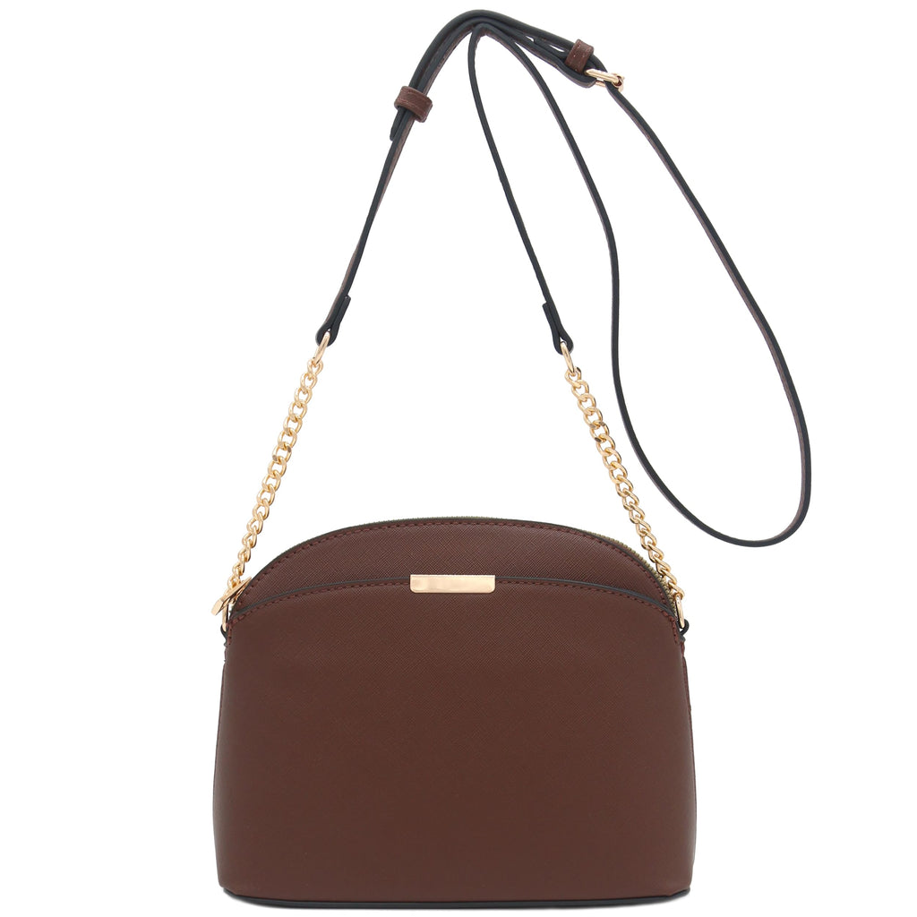 Saffiano Small Dome Crossbody bag with Chain Strap (Coffee)