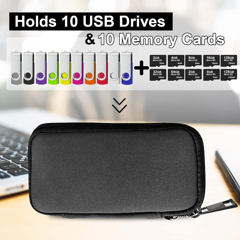 USB Flash Drive Case with 10 USB Drive Slots and 10 Memory Card Slots Storage Organizer Case Holder for Thumb Drives