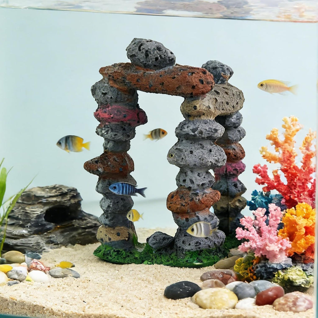 Stacked Stones Aquarium Decor, Resin Rock Door Fish Tank Accessories Decorations, Aquarium Ornaments for Fish Through