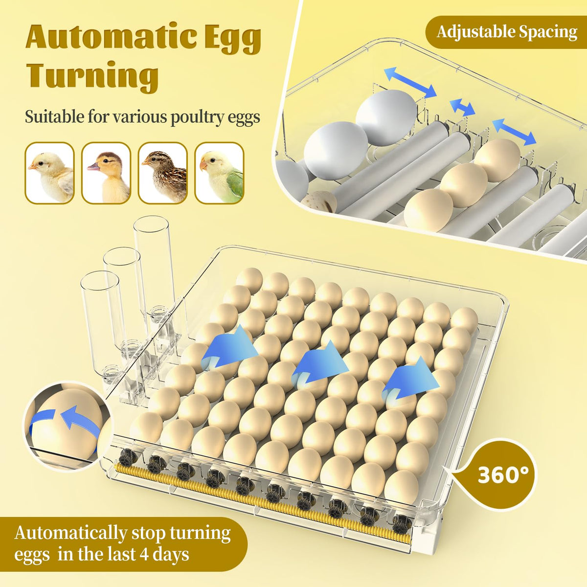 216 Egg Incubator for Hatching Eggs, Fully Automatic Egg Incubator with Auto Temp/Water/Turning, for Chicken Duck