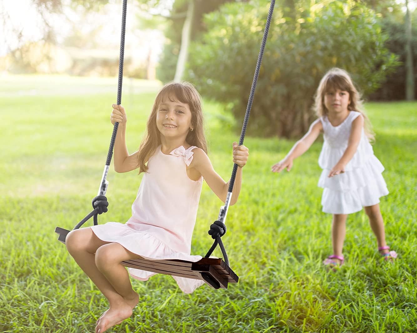 Wood Swing Seat, Carbonized Hanging Wood Tree Swing 16.9 x7.9 x0.5 in for Adult Kids Children Anticorrosive & 100%