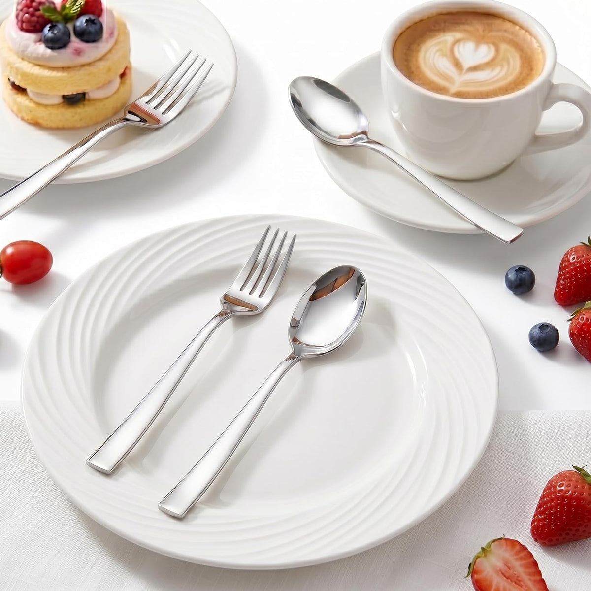 24-Piece Forks and Spoons Set, 12 Dessert Forks and 12 Teaspoons